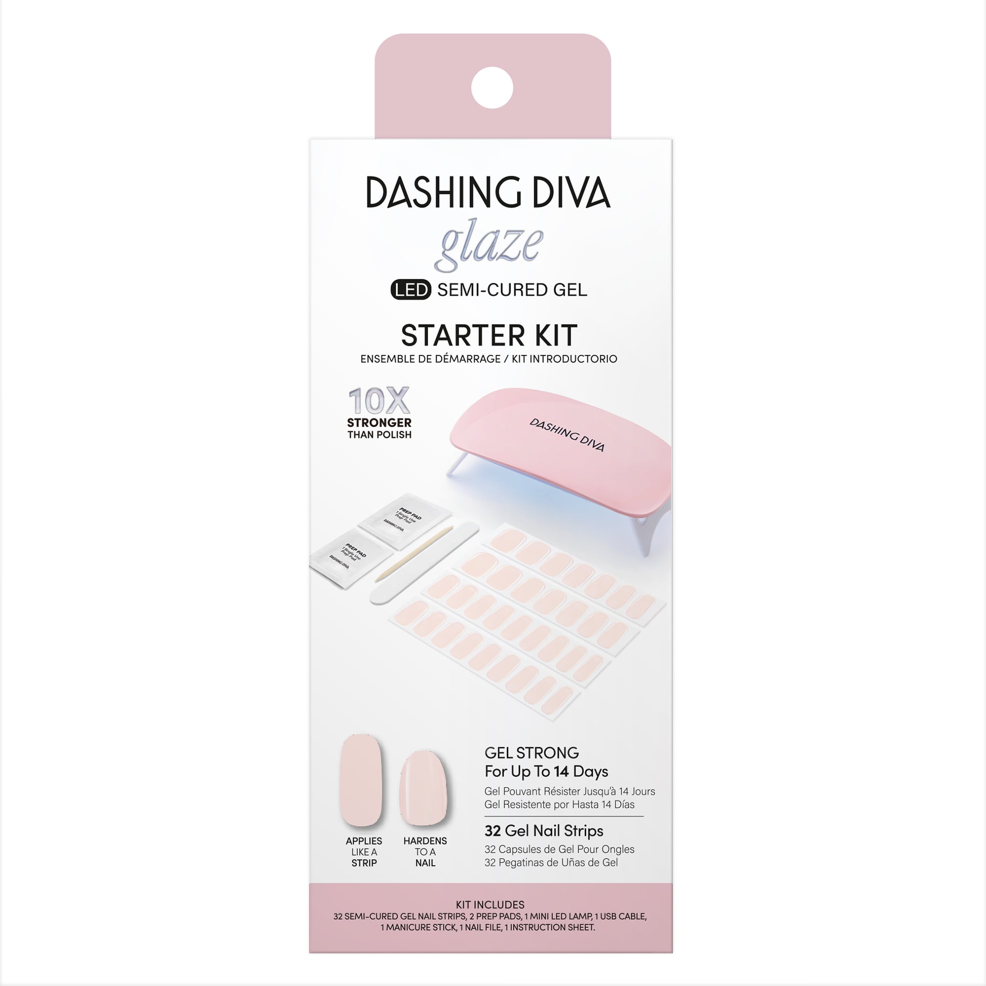 Dashing Diva GLAZE, Starter Kit, Semi-Cured Gel Nail Polish Strips, Between the Sheets, Includes 32 Strips and LED Lamp
