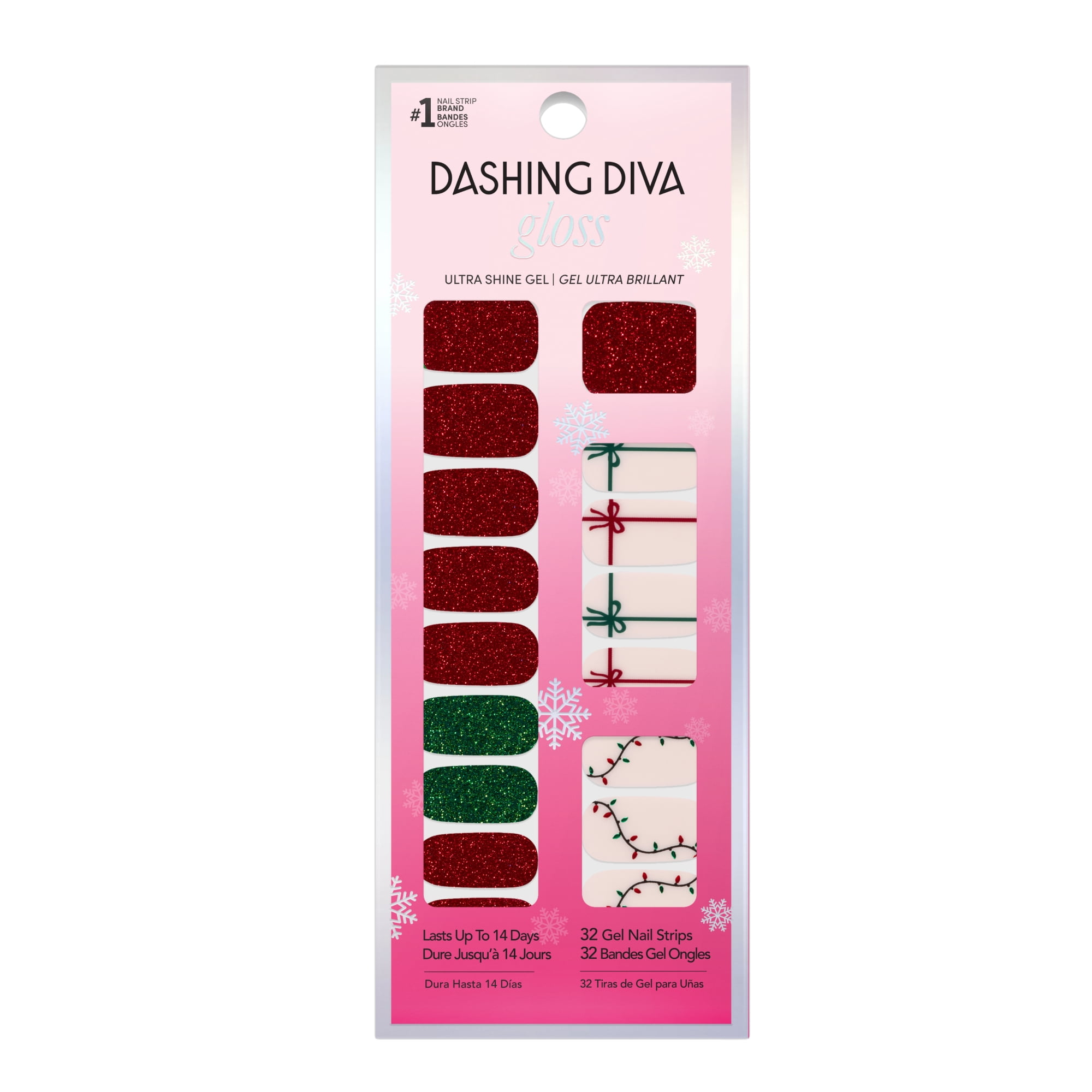 Dashing Diva Gloss Gel Nail Strips, Deck the Tips, 32 Count