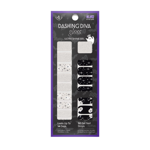 Dashing Diva Gloss Gel Nail Strips, Ghostly Touch, 32 Count