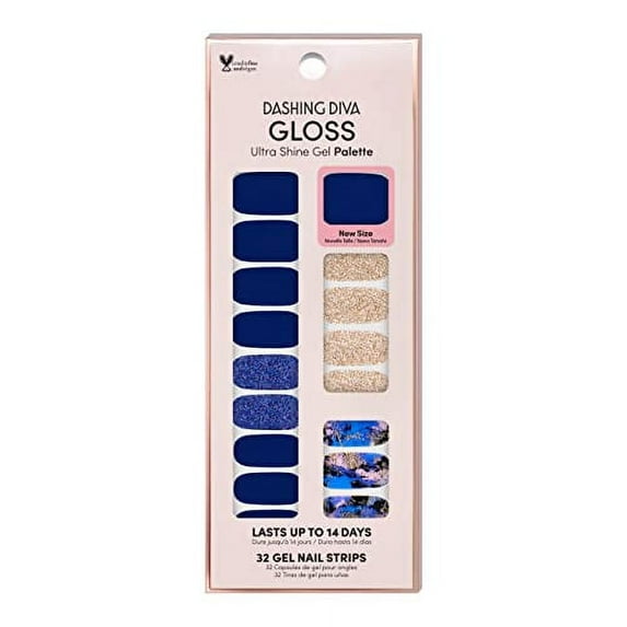 Dashing Diva Gloss Nail Strips - Blue Vixon | UV Free, Chip Resistant, Long Lasting Gel Nail Stickers | Contains 32 Nail Wraps, 1 Prep Pad, 1 Nail File ALT2