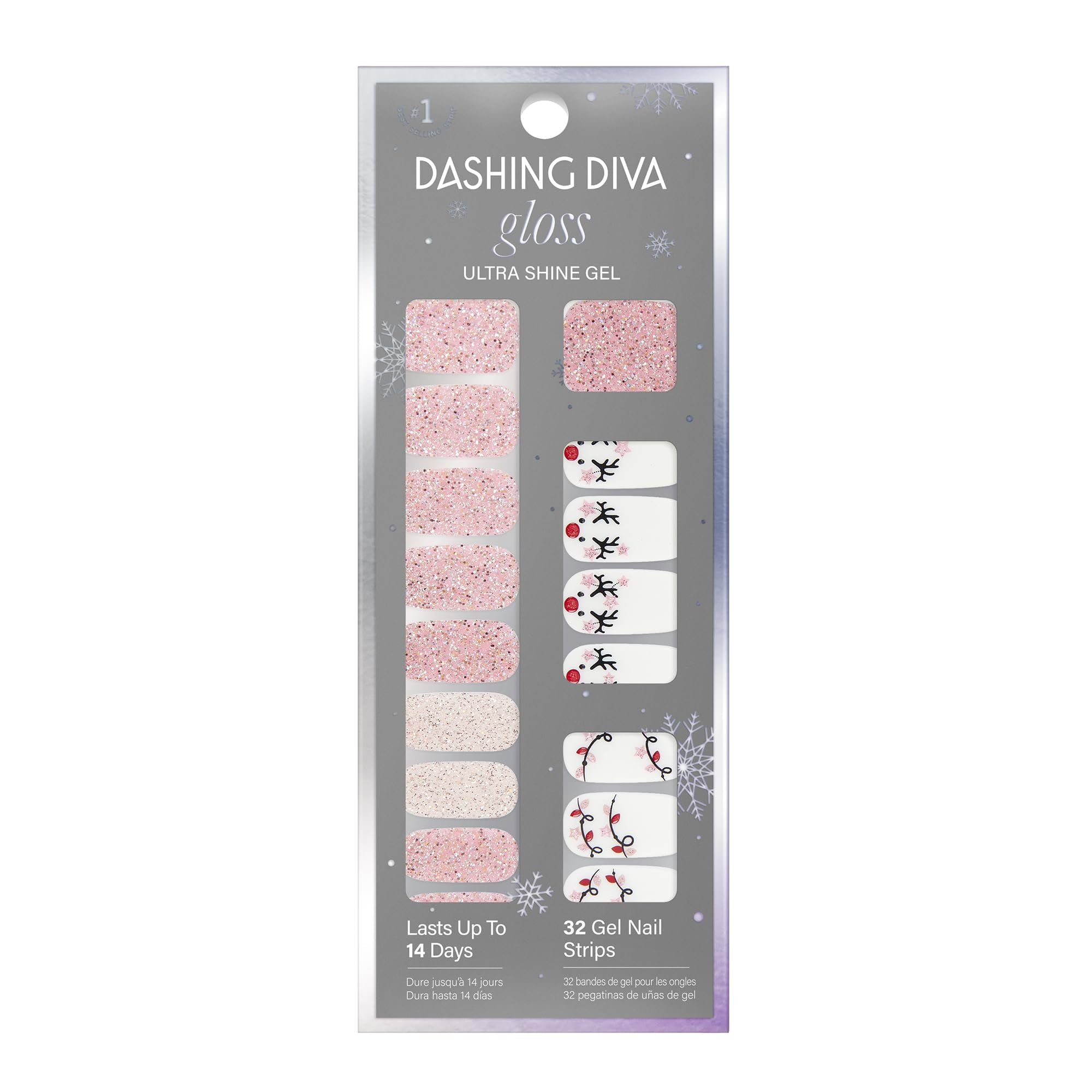 Dashing Diva Gloss Nail Strips - Light Show | UV Free, Chip Resistant, Long Lasting Gel Nail Stickers | Contains 32 Nail Wraps, 1 Prep Pad, 1 Nail File