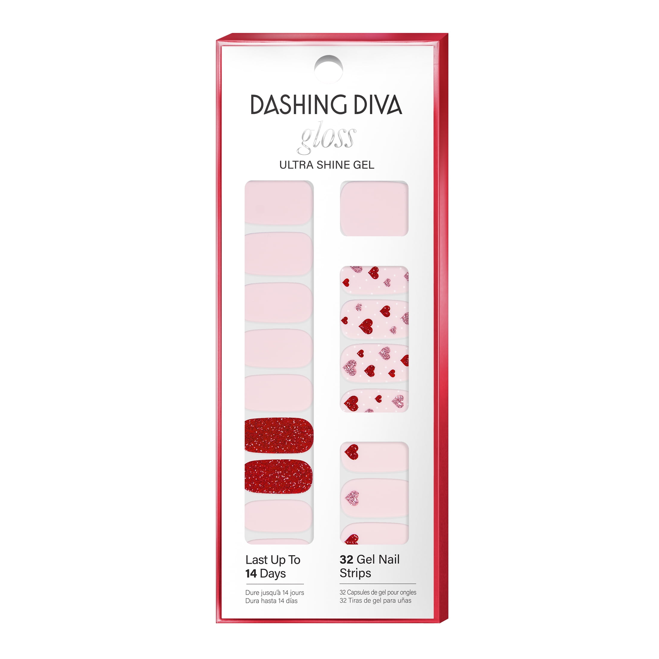 Dashing Diva Gloss Ultra Shine Gel Nail Art Stickers Strips, Heart Eyes
