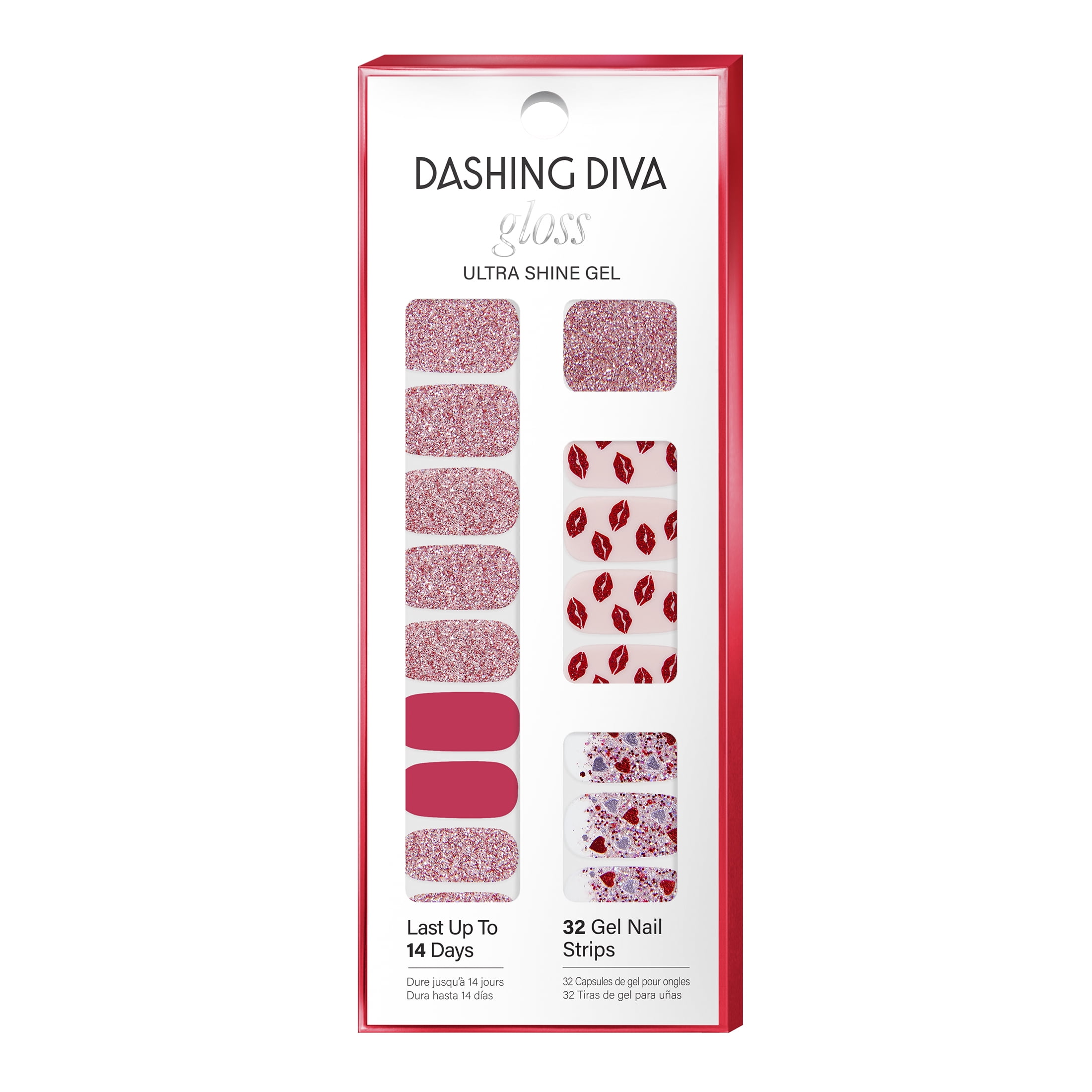 Dashing Diva Gloss Ultra Shine Gel Nail Stickers Strips, Glam Kiss, 32