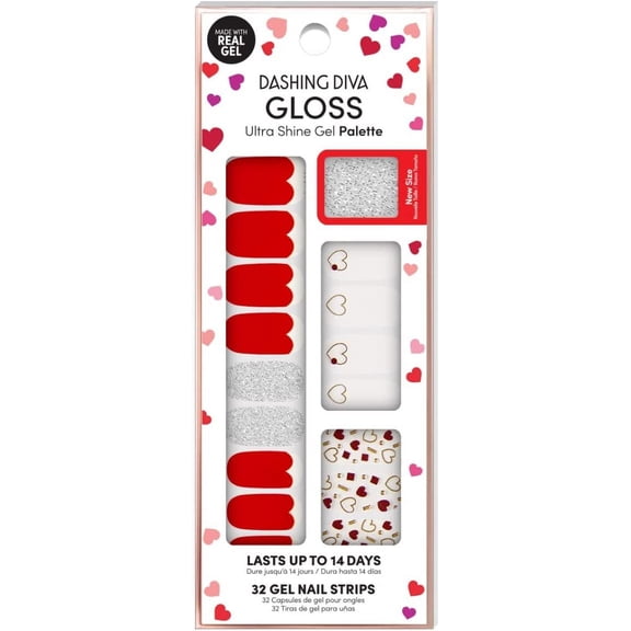 Dashing Diva Gloss Ultra Shine Gel Nail Strips Haute Hearts, Red