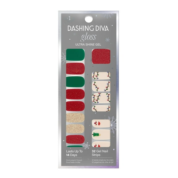 Dashing Diva Gloss Ultra Shine Gel Nail Strips, Santa Baby, 32 Count