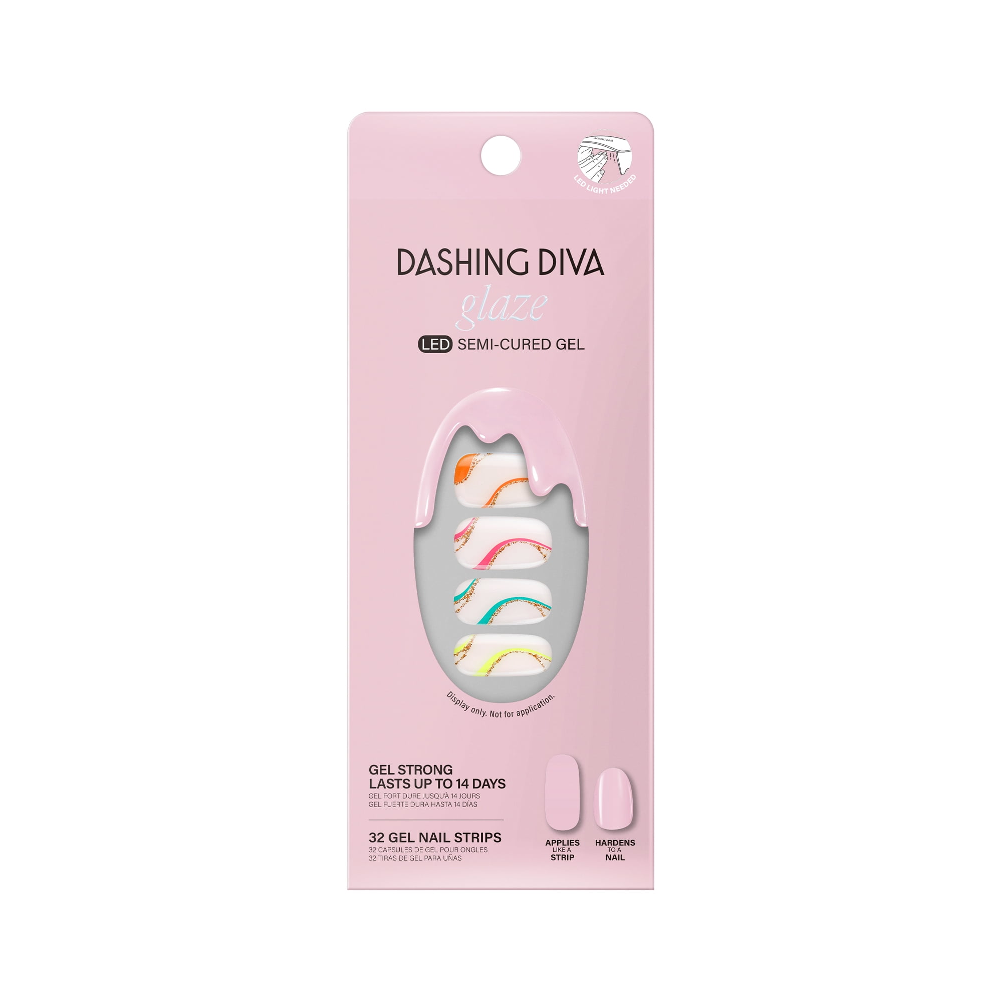 Dashing Diva LED Glaze Semi-Cured Gel Strips, Nail Stickers, Suns Out Swirl, 32 Count