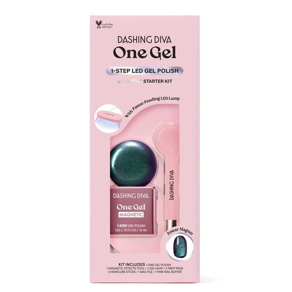 Dashing Diva One Gel Magnetic, Starter Kit with LED Lamp, Magnetic Effects Tool, and Gel Nail Polish, Rogue, 1 10ml / 0.33 fl oz