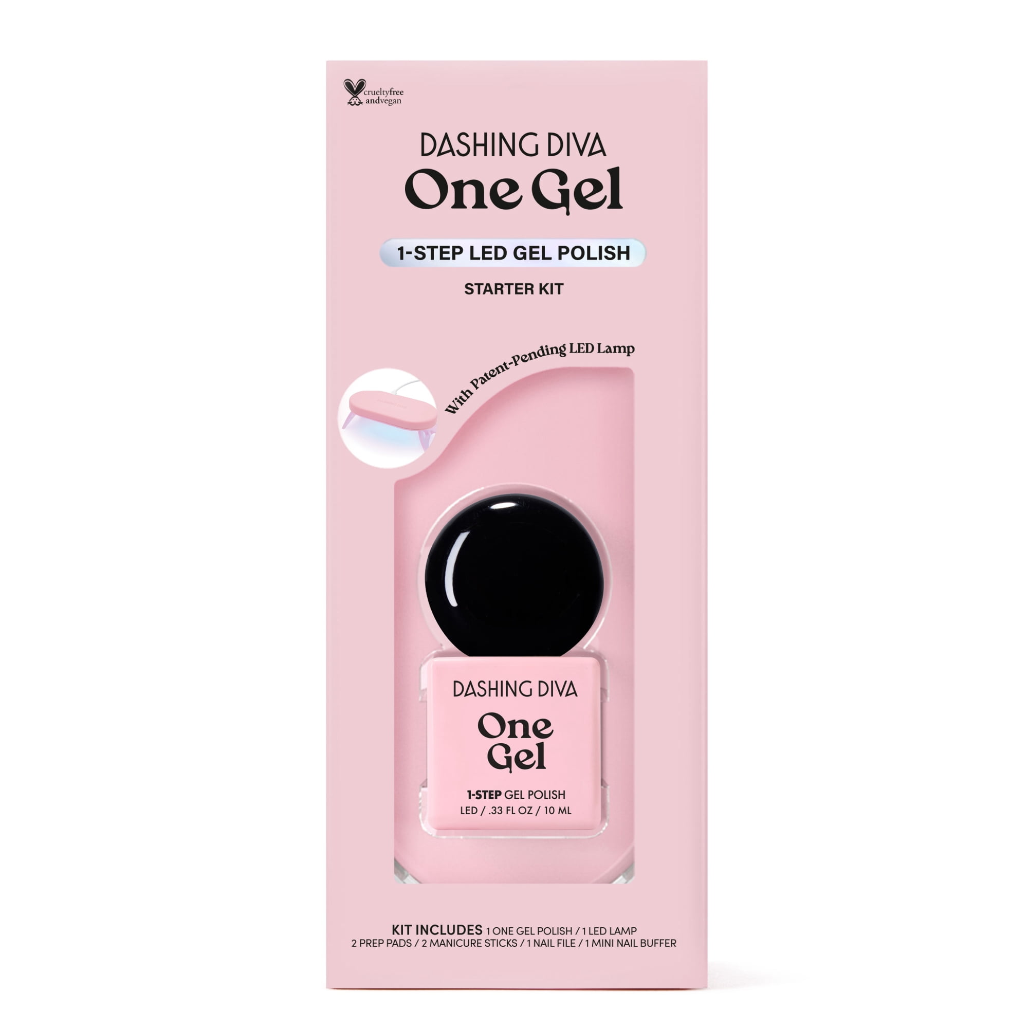 Dashing Diva ONE GEL COLOR, Starter Kit with LED Lamp, and Gel Nail Polish, Real Black, 1 10ml / 0.33 oz