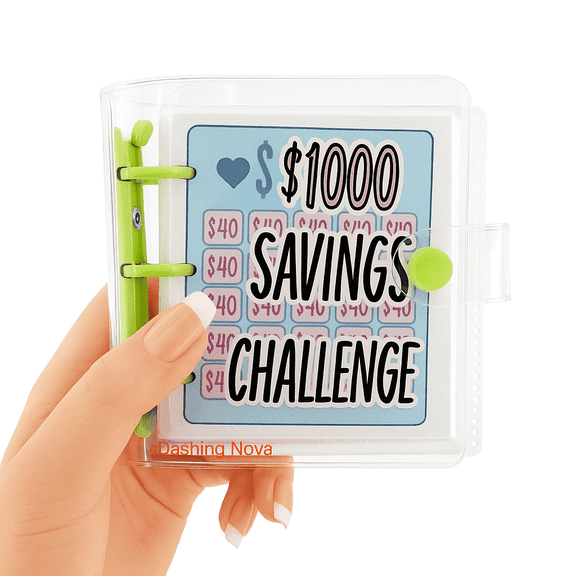 1000 Savings Challenge Binder Green Mini with Clear Cover