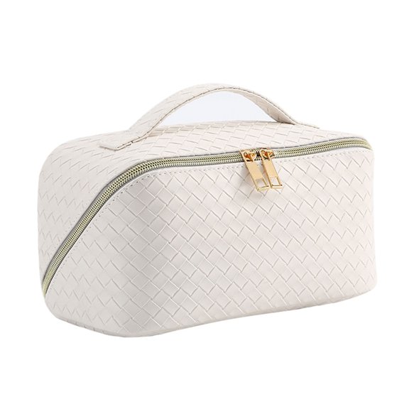 Dashing Nova White PU Leather Makeup Bag Organizer, Large Capacity, Handheld Travel Vanity