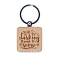 thumbnail image 1 of Dashing Through the Snow Winter Snowflakes Christmas Square Keychain Charm Tag - Engraved Wood, 1 of 6