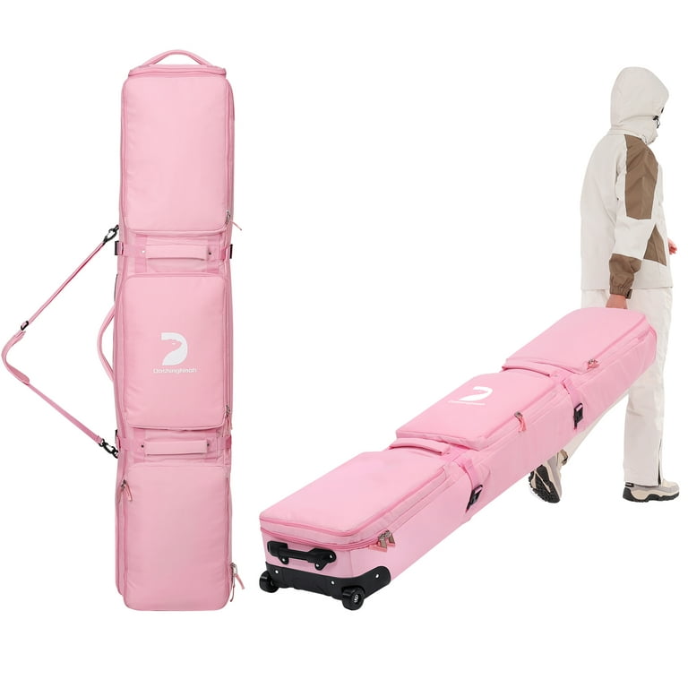 DashingNoah Rolling Snowboard Bag with Wheel, 155cm-165cm Padded Waterproof Ski  Bags for Air Travel, Fits Single Ski & Skis with 3 Separation Storage,  Unisex Adjustable Length, Pink 