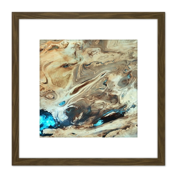 Dasht-E Kavir Salt Desert Satellite Image 8X8 Inch Square Wooden Framed Wall Art Print Picture with Mount