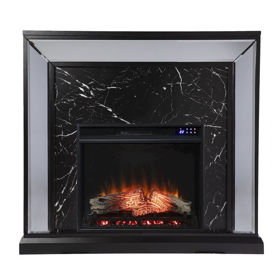 Dashton Modern Touch Screen Electric Fireplace with Media Storage in Brown/Gold