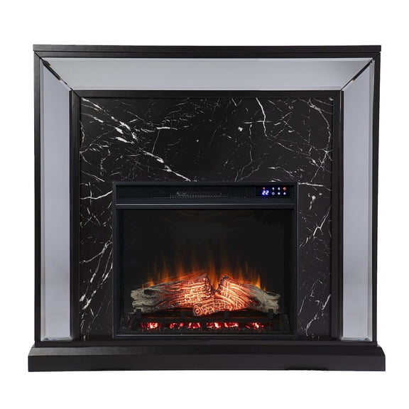 Dashton Modern Touch Screen Electric Fireplace with Media Storage in Brown/Gold