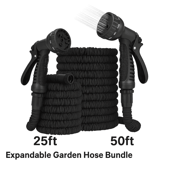 Dasoch 25ft + 50ft Expandable Garden Hose Bundle  Lightweight, Kink-Free, Anti-Leak Latex Core, Flexible Multi-Length Set