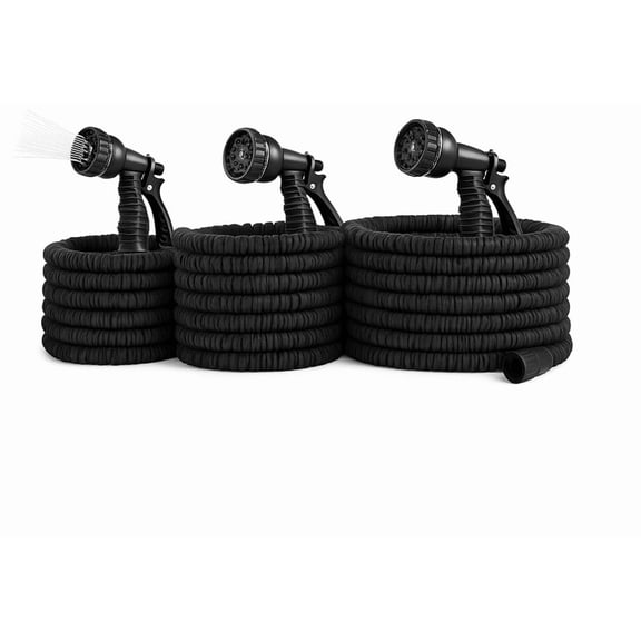 Dasoch 3-Pack Garden Hose Bundle: 50ft + 75ft + 100ft – Premium Expandable, Leak-Proof, Multi-Size Set-Black-(Patent Pending Design)