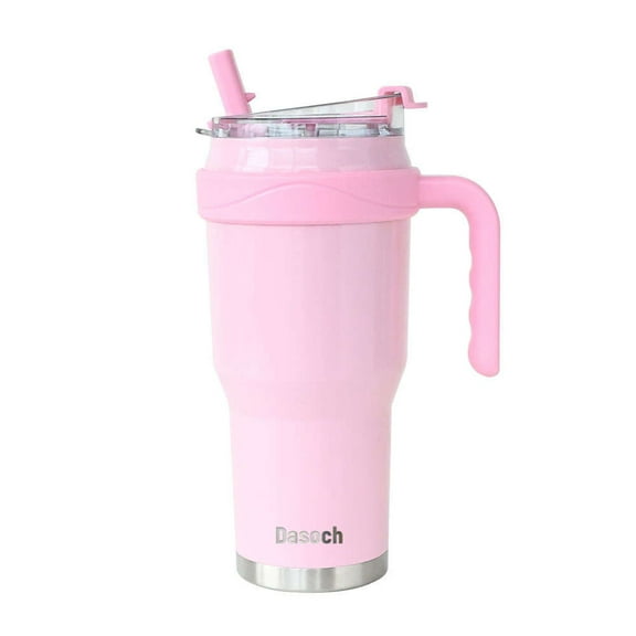 Dasoch 40 oz Tumbler with Handle and Straw Lid-Stainless Steel-Pink