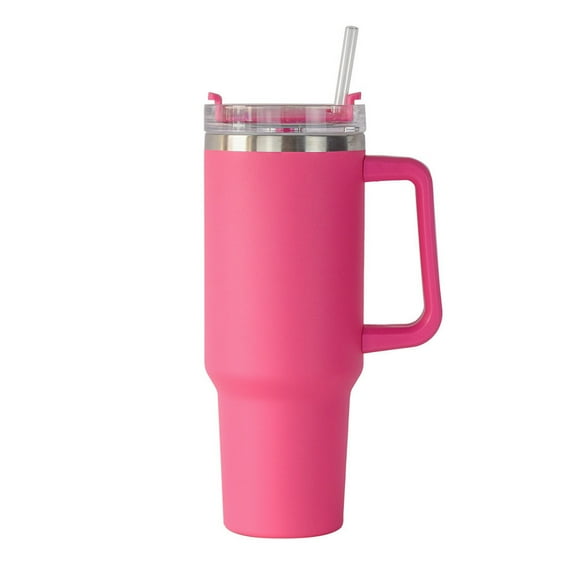 Dasoch 40 oz Tumbler with Handle and Straw -stainless steel vacuum insulated tumbler with lid and straw for water, iced tea or coffee, glossy-Pink