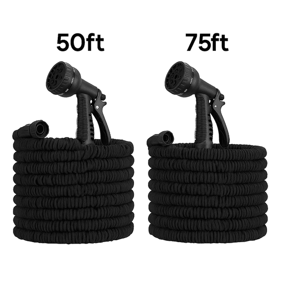 Dasoch 50ft + 75ft Expandable Garden Hose Bundle – Anti-Leak, Lightweight Latex Core, Kink-Free Multi-Size Set (Black)