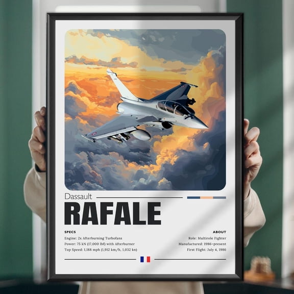 Dassault Rafale Art Print Modern Multirole Fighter Jet, French Aviation Wall Art UNFRAMED PAPER POSTER, Home Decor, Vintage Gift, Living Room Dercor