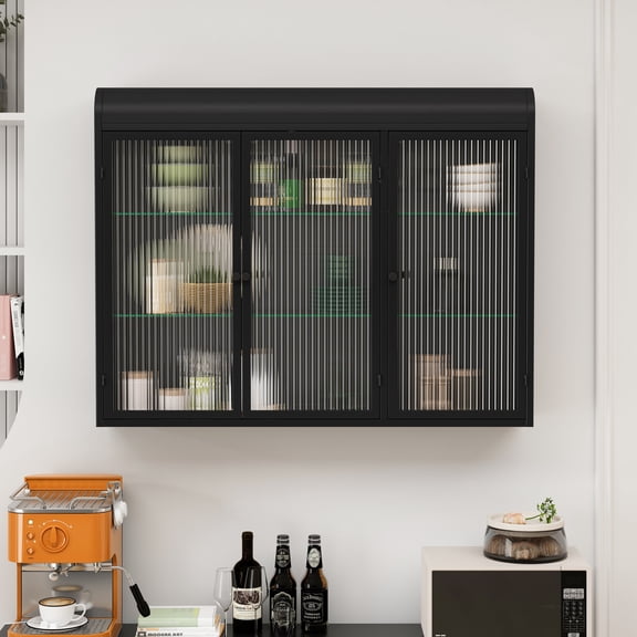 Dasun 3 Glass Door Wall Cabinets for Kitchen, Living Room and Bathroom(Black)