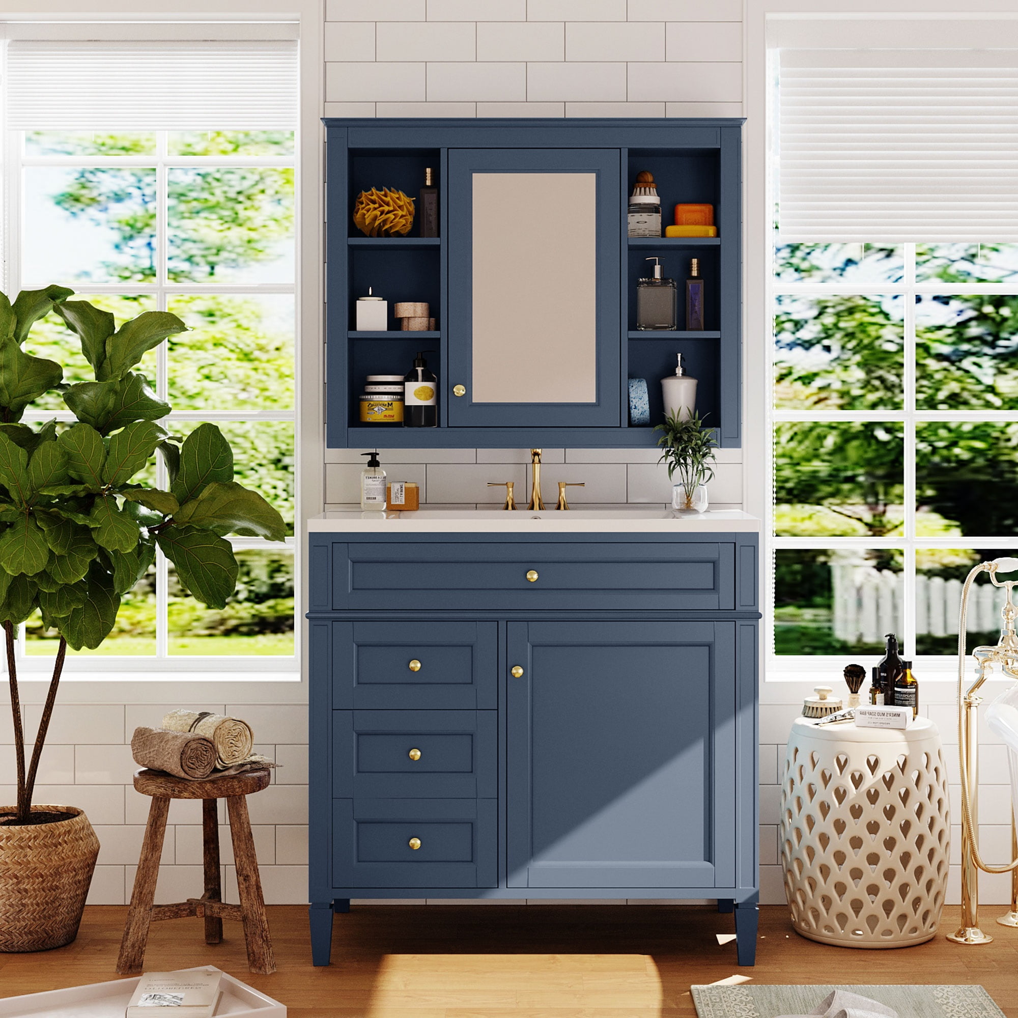Dasun 36" Bathroom Vanity with Medicine Cabinet, Royal Blue Mirror ...