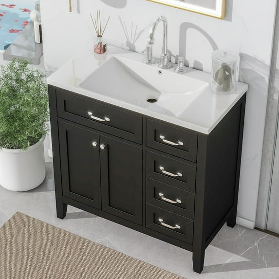 Dasun 36" Bathroom Vanity with Sink Combo, Black Bathroom Cabinet with Drawers, Solid Frame and MDF Board