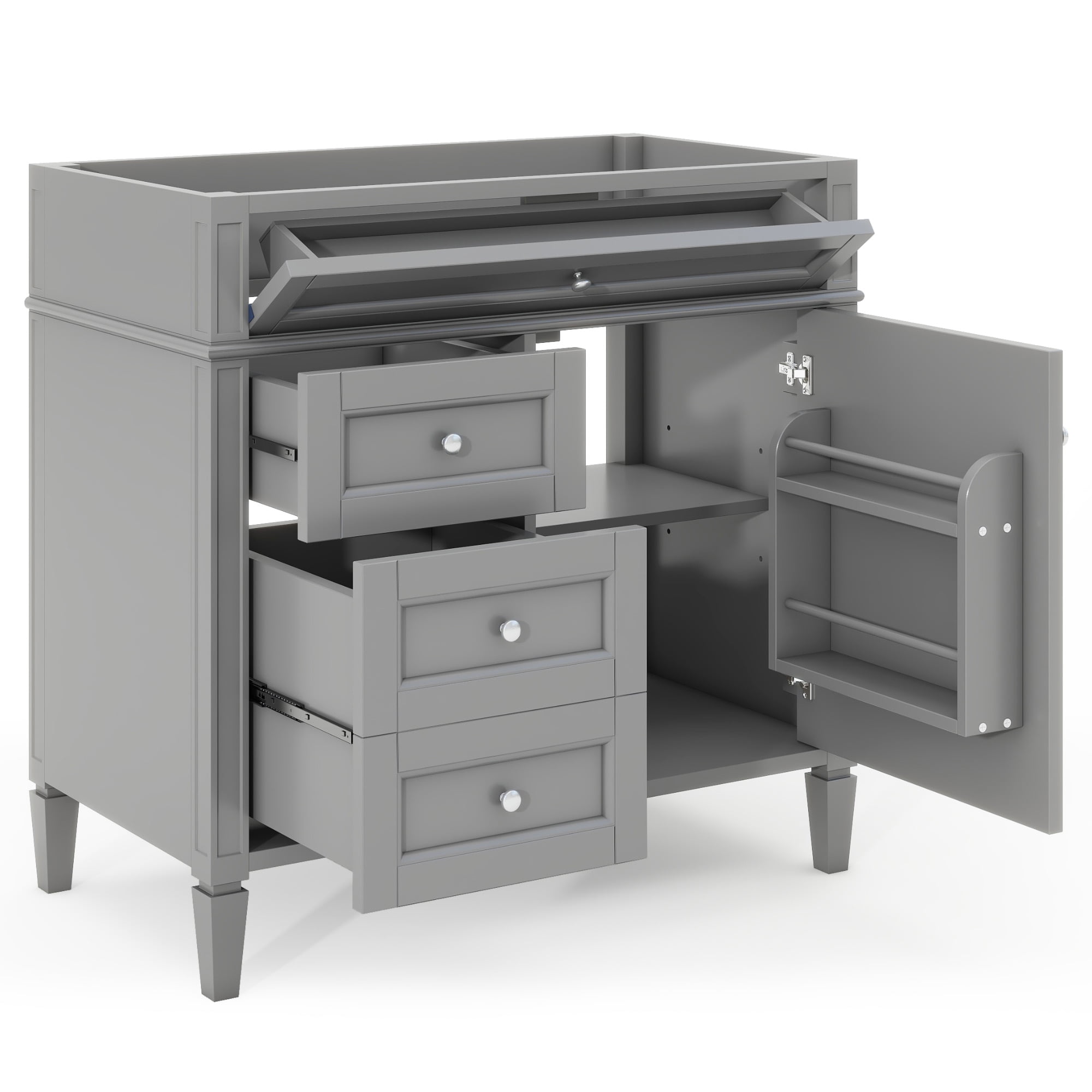 36" Gray Solid Wood Freestanding Bathroom Vanity with Drawers