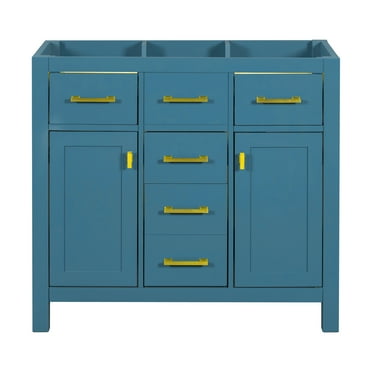 Dasun 36" Bathroon Vanity without, Modern Freestanding Single Bathroom Cabinet with 4 Drawers & 2 Cabinets,Storage Cabinet for Bathroom, Solid Wood Frame Vanity Only, Blue (NOT INCLUDE SINK)