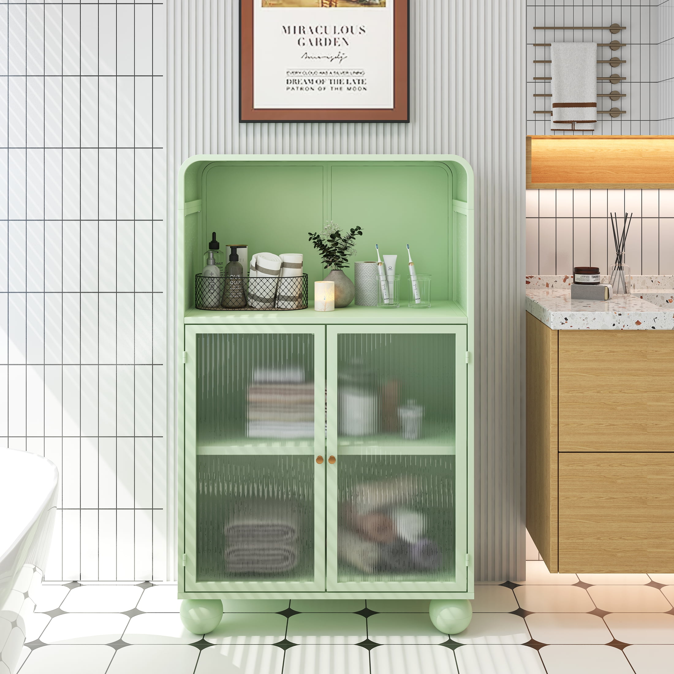 Dasun 45.28" H Storage Cabinet, Bathroom Floor Cabinet with Glass Door ...