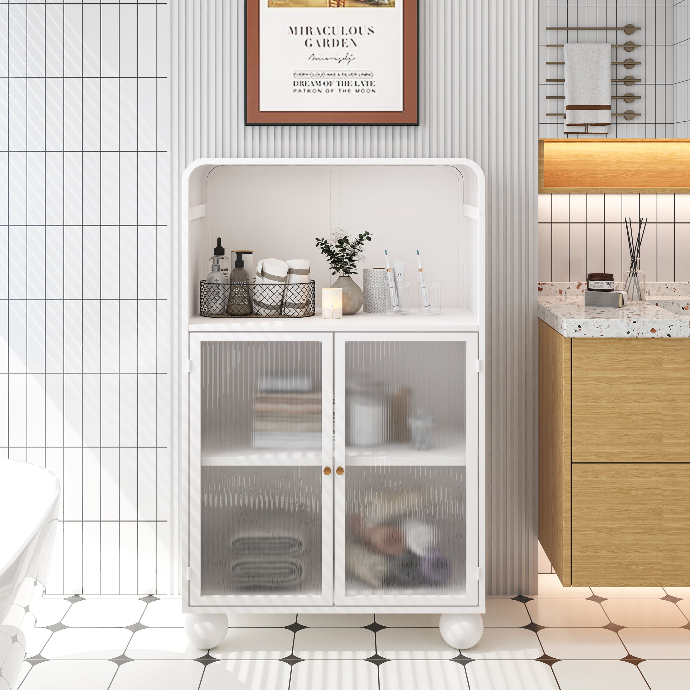 Dasun 45.28" H Storage Cabinet, Bathroom Floor Cabinet with Glass Door ...