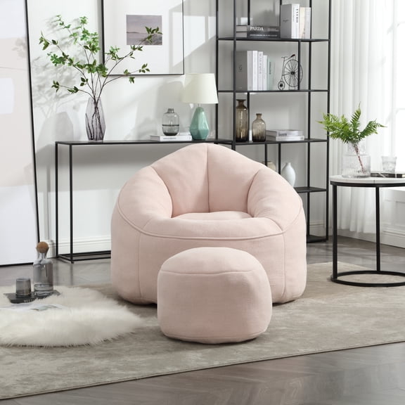 Dasun Bean Bag Sofa Chair High Pressure Foam Bean Bag Chair Adult Material with Padded Foam Padding Compressed Bean Bag With Footrest, PInk