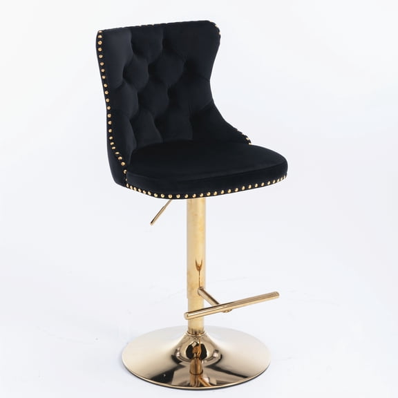Dasun Golden Swivel Velvet Barstools Adjusatble Seat Height from 25-33 Inch, Modern Upholstered Bar Stools with Backs Comfortable Tufted for Home Pub and Kitchen Island(Black,Set of 2)