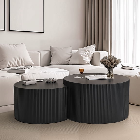 Dasun Storage Round Medium Density Fiberboard Coffee Table, Black-02