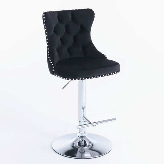 Dasun Swivel Velvet Barstools Adjusatble Seat Height from 25-33 Inch, Modern Upholstered Chrome base Bar Stools with Backs Comfortable Tufted for Home Pub and Kitchen Island（Black,Set of 2）