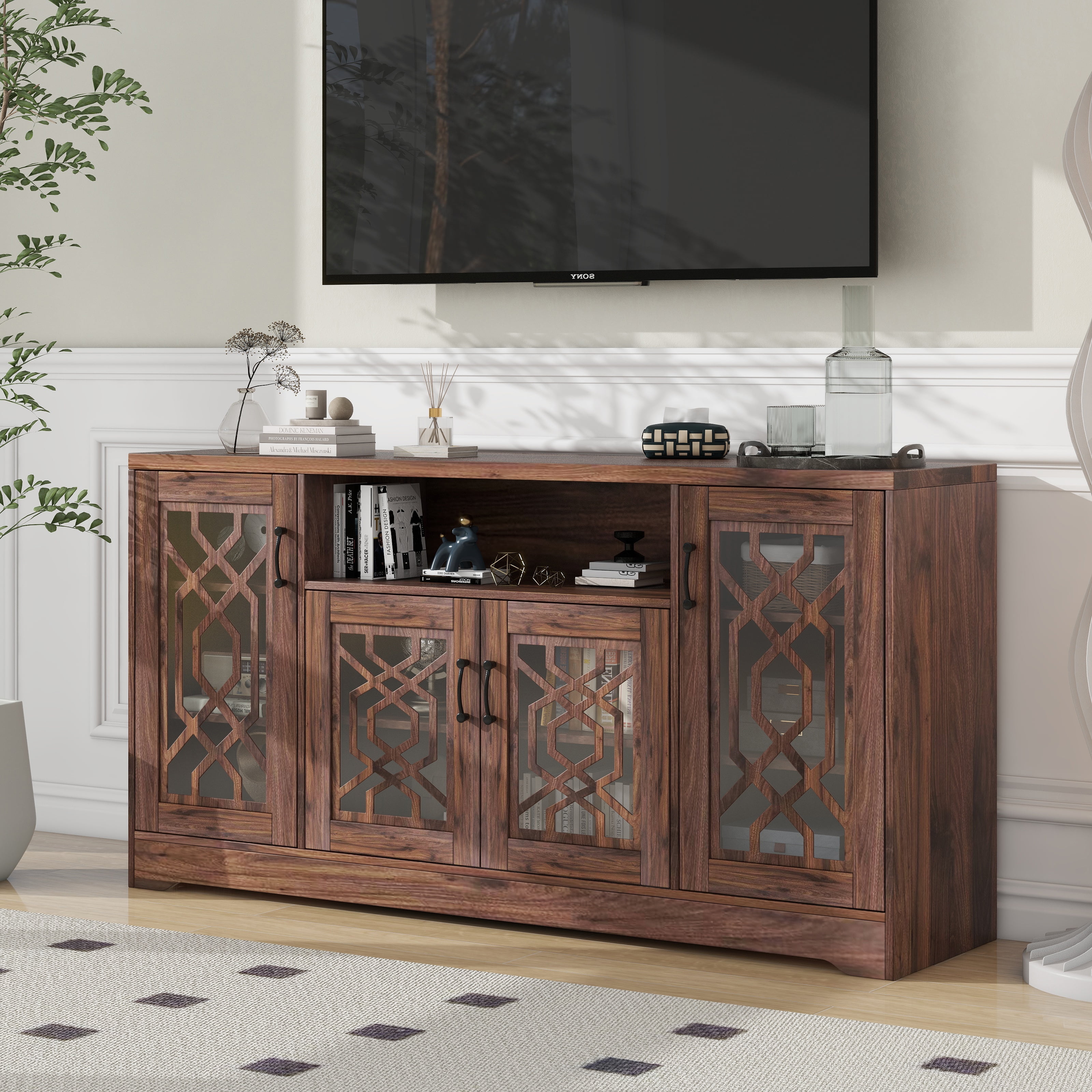 Dasun TV Stand for 65+ Inch TV, Rustic Media Console with Storage ...