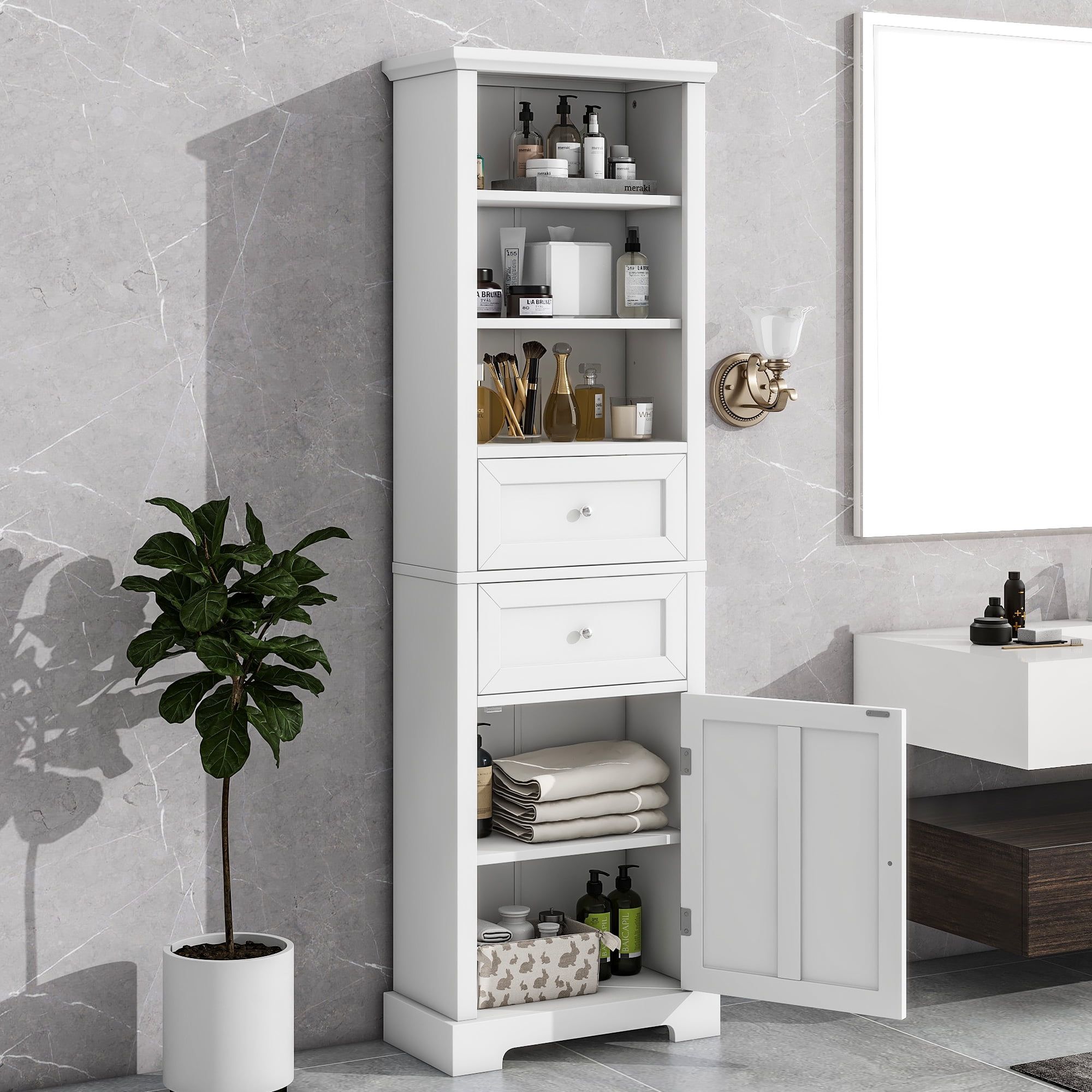 Dasun Tall Bathroom Cabinet, Storage Cabinet with One Door and Two ...