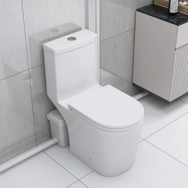 Dasun Upflush Toilet For Basement, 600W Macerating Toilet System With Powerful Dual Flush, Elongated 17.25 ADA Comfort, Soft-Close Seat, 3 Water Inlets Connect to Sink, Shower, White