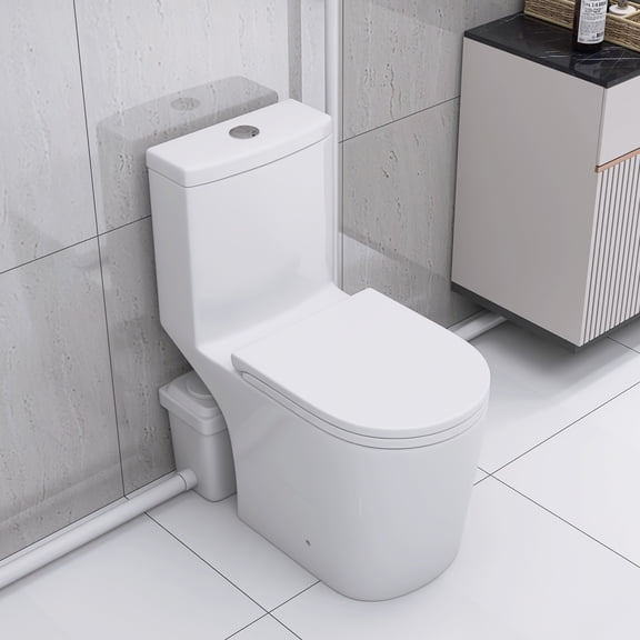 Dasun Upflush Toilet For Basement, 600W Macerating Toilet System With Powerful Dual Flush, Elongated 17.25 ADA Comfort, Soft-Close Seat, 3 Water Inlets Connect to Sink, Shower, White
