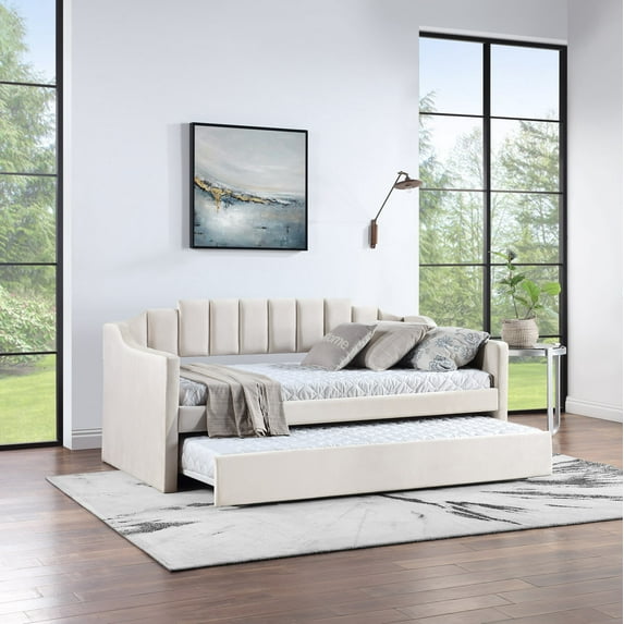 Dasun Velvet Daybed with Trundle Upholstered Tufted Sofa Bed, both Twin Size