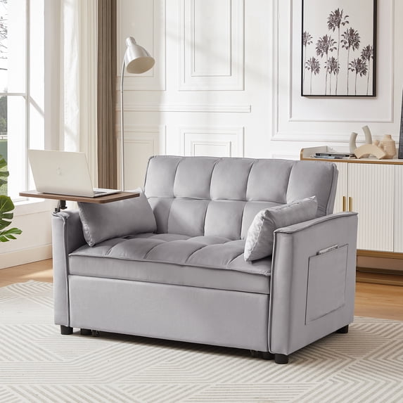 Dasun Velvet Loveseat Sofa Bed, Pull Out Sofa Bed for Living Room, Adjsutable Backrest, Grey