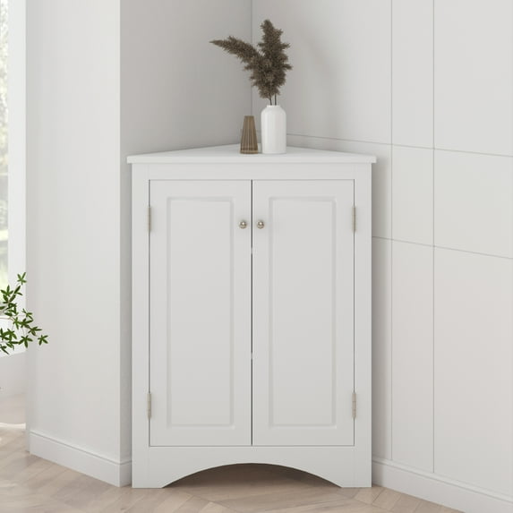 Dasun White Triangle Bathroom Storage Cabinet with Adjustable Shelves, Freestanding Floor Cabinet for Home Kitchen
