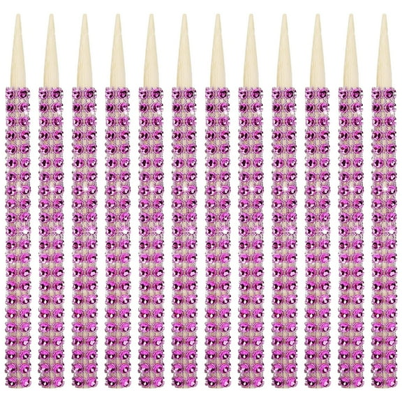 Dasuuxi 12Pcs Bling Candy Apple Bamboo Sticks, Caramel Apple Wooden Pointed Skewers with Rhinestones Diamond Mesh Wrap, Fruit Treats Bamboo Sticks,For Candy Wedding & Birthday Decor,Hot Pink