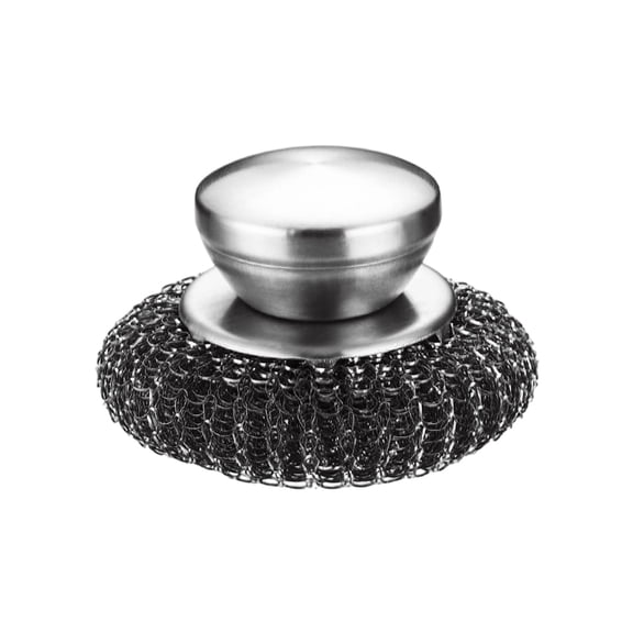 Dasuuxi 1Pcs Steel Wool Scrubber with Detachable Handle, Heavy Duty Stainless Steel Scouring Pad for Cleaning Cast Iron Pans, Pots, Grill Pans, Stove Tops, Sinks & Kitchen Cookware,Silver