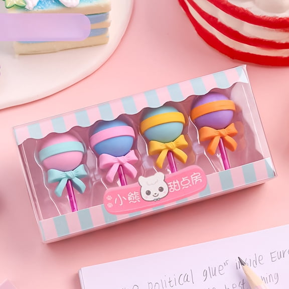 Dasuuxi 4Pcs Food Pencil Erasers, Bulk Cute Pencil Erasers Small Fun Erasers for Classroom Rewards Party Favors Gift Filling Eraser