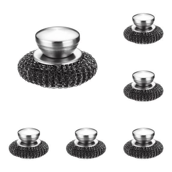 Dasuuxi 5Pcs Steel Wool Scrubber Set,Stainless Steel Scrubber with Handle for Scouring Stubborn Messes From Cast Iron,Pots,Pans,Grill,Stoves,Sink Silver