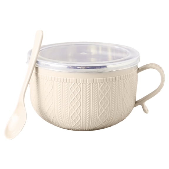 Dasuuxi Plastic Soup Mugs with Handles and Lids,24 Oz Soup Cup with Terracotta Underside,Mug Bowls with Spoon for Soup/Cereal/Salad/Noodles/Ramen/Microware &Dishwasher Safe-Colorful Beige