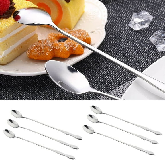 Dasuuxi Set Of 6 Long Handle Spoon, 10-Inch Ice Tea Spoon, Premium Stainless Steel Iced Teaspoon for Mixing, Cocktail Stirring, Tea, Coffee, Milkshake, Cold Drink,Silver