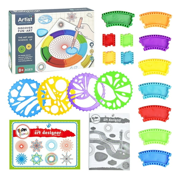 Dasuuxi Spiral Art Gear Geometric Ruler Circle Template for Drawing Plastic Template Ruler Drawing Kit Spiral Curve Stencils with Pens Paper for Diy Art Crafts Sketch(Sky Blue)